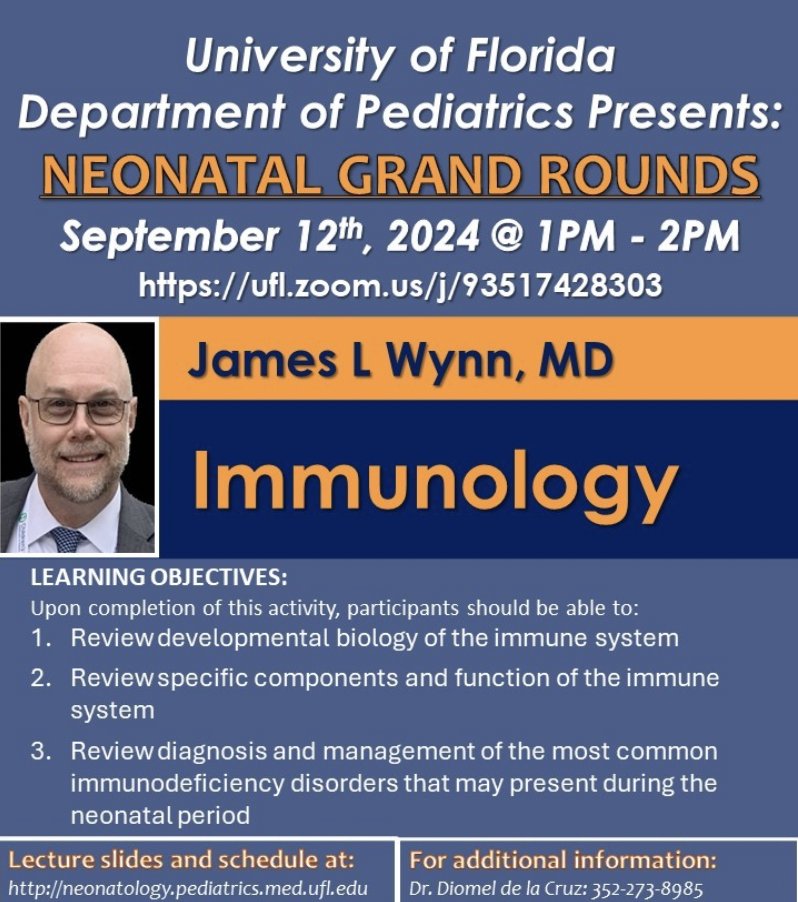 Please join us for UF Neonatal Grand Rounds! #neotwitter #ufnicu #ufneonatology #meded #neograndrounds