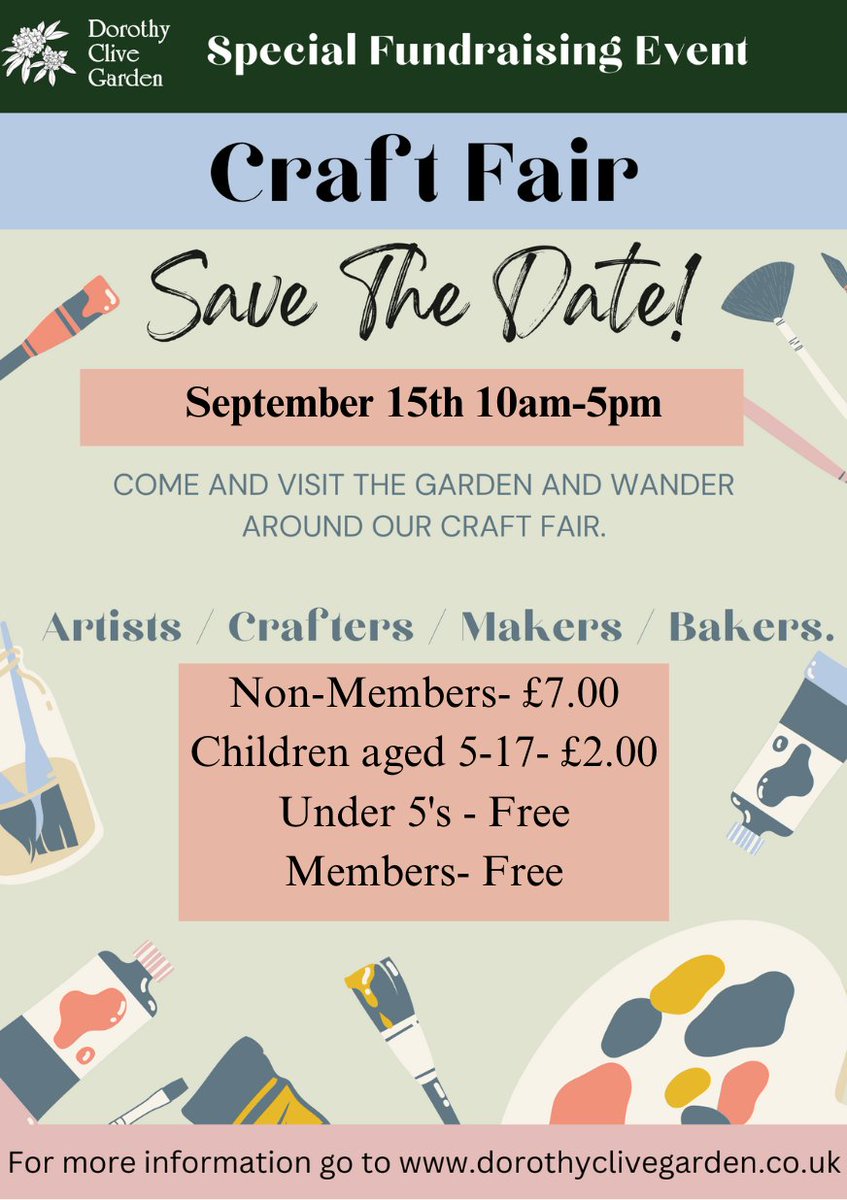 CRAFT FAIR this Sunday 15th September 10am to 5pm. Entrance fee includes access to the Garden.
#craft #craftfair #dorothyclivegarden #art #artisans #makers #artists
