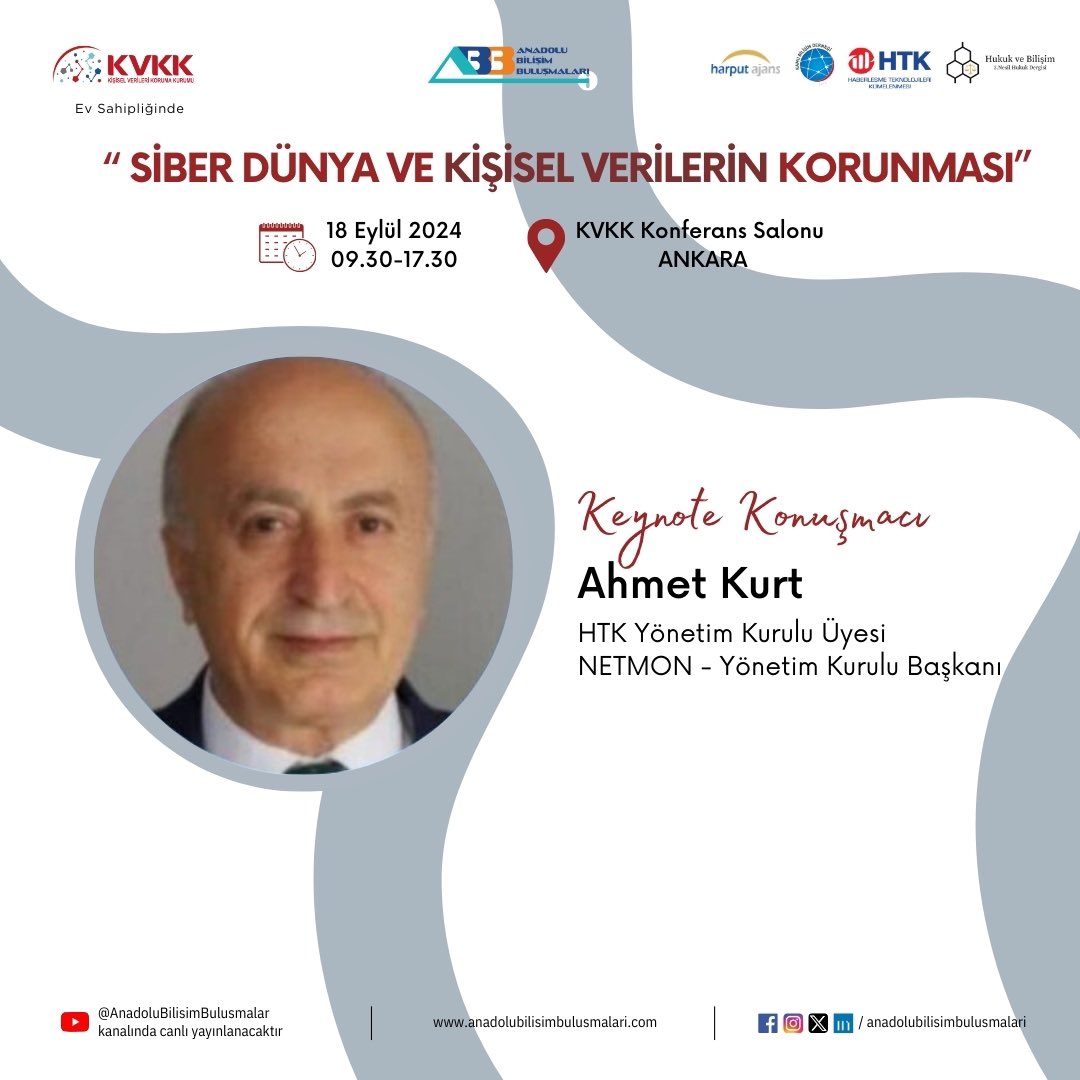 #anadolubilişimbuluşmaları kapsamında, KVKK ev sahipliğinde; Harput Ajans, Hukuk ve Bilişim Dergisi, Kamu Bilişim Derneği ve Haberleşme Teknolojileri Kümelenmesi işbirliği ile düzenlenen, "SİBER DÜNYA ve KİŞİSEL VERİLERİN KORUNMASI" etkinliği için hazır mısınız? 🚀
