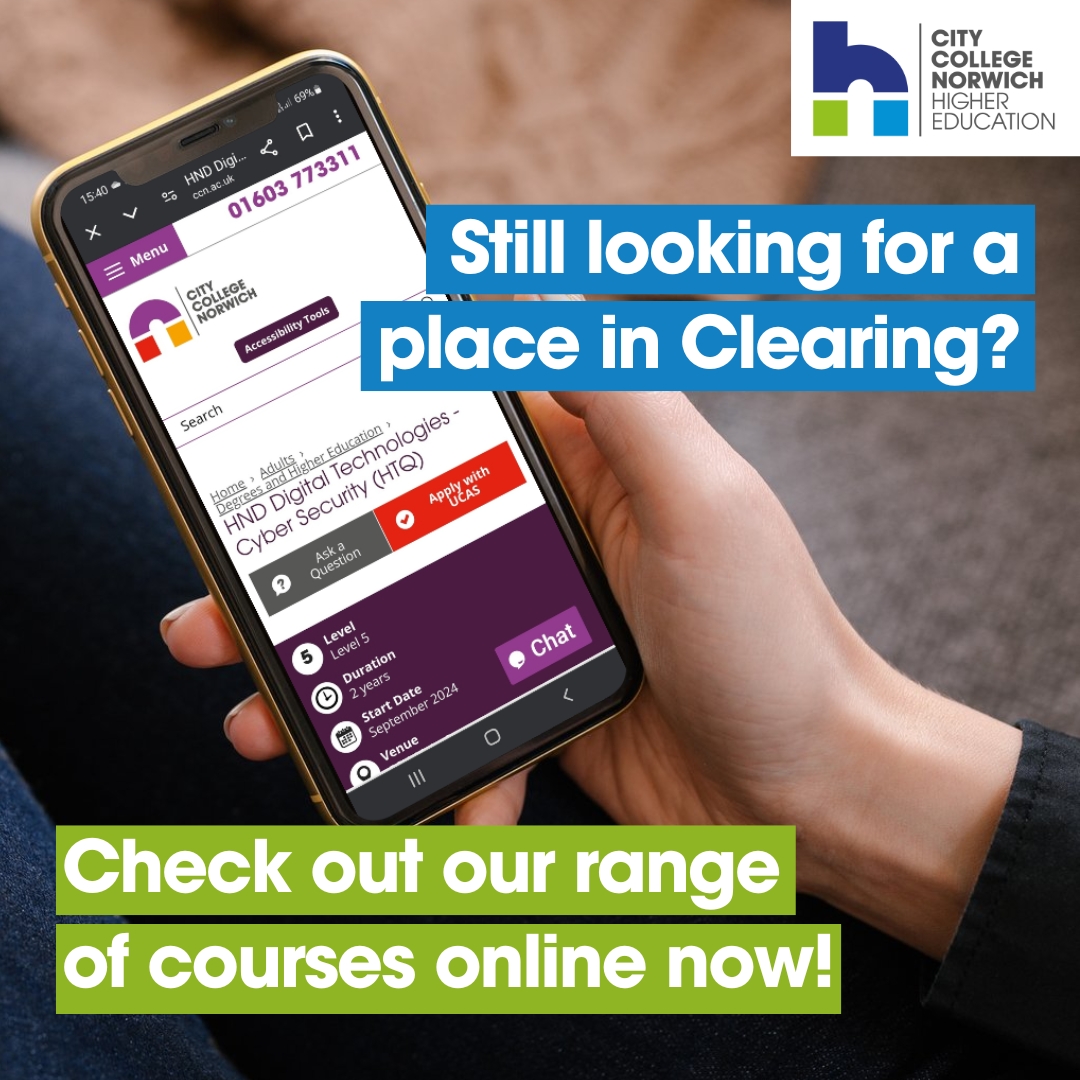 There’s still time to apply through Clearing if you’re looking to start a university-level course this September! 🎓 

Explore our wide range of Higher Education opportunities and find your ideal progression route today: ow.ly/TCSW50Ti7Ii