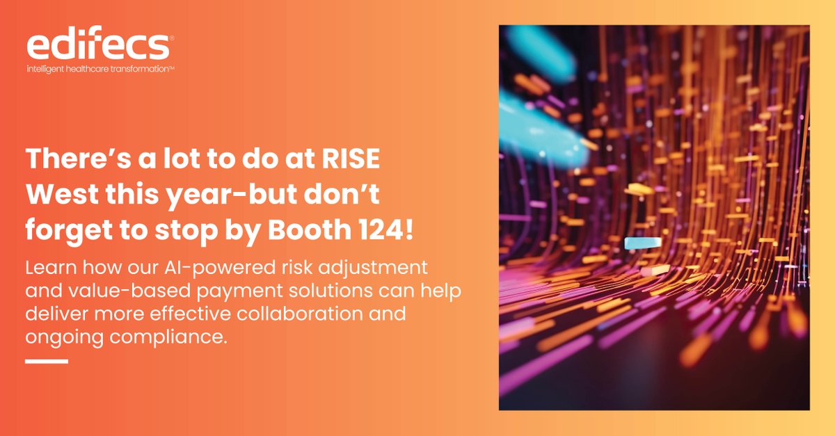 edifecs's tweet image. There’s a lot to do at RISE West this year—but don’t forget to stop by our booth while you’re in Colorado Springs to learn how our AI-powered risk adjustment and #valuebasedpayment solutions can help deliver more effective collaboration and ongoing compliance. #risewest2024