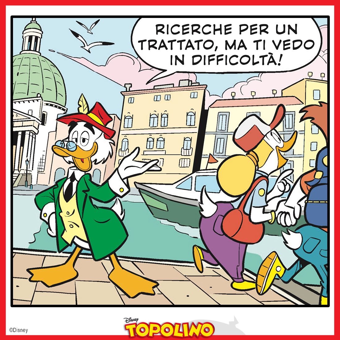 TopolinoIT's tweet photo. Lo Zione e il nostro tuttologo preferito si incontrano nella Serenissima! “Zio Paperone e l’arcano artigiano” vi aspetta su #TopolinoMagazine 3589! https://t.co/qBWlMlMzt4