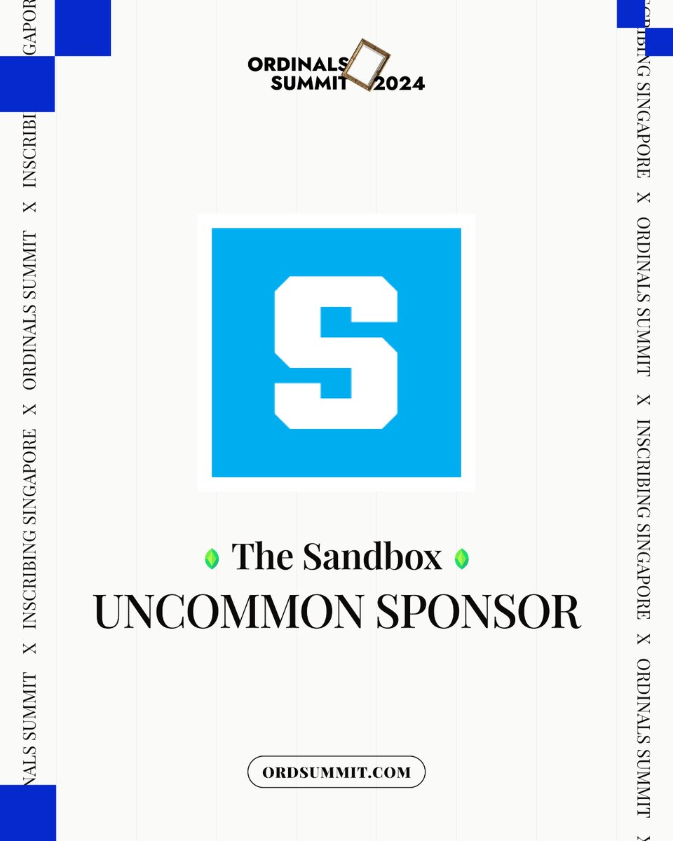 Great news #SandFam! 🎉 ! We're thrilled to announce that The Sandbox is a sponsor of the Ordinals Summit during #Token2049 Week!

🎟️ 5 lucky Sandbox community members will win Ordinals Summit tickets worth USD25 each!

To enter:
- Like &amp; RT this post
- Tag 2 friends

🌐 Join us