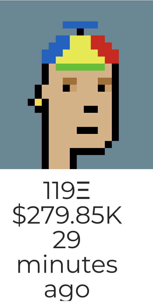 fr4nkhomepage's tweet photo. x3 Major @cryptopunks sold in the last 24hrs
Beanie Punk - $279,853
Zombie Hoodie - $1,270,000
3D Glasses Hoodie - $686,610 https://t.co/OX5jtQNyxH