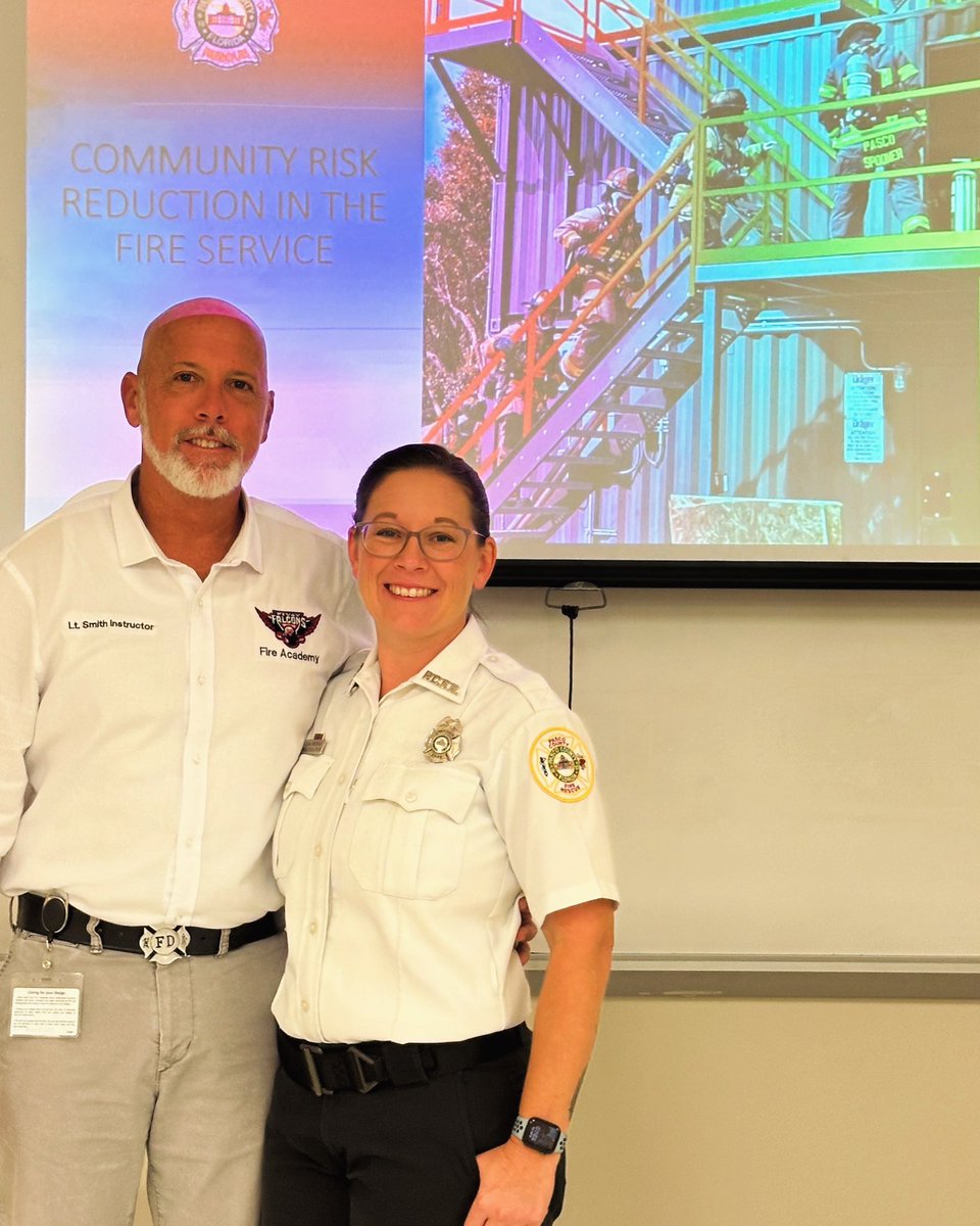 Mr. Smiths class guest speaker today Fire &amp; Life Safety Educator Lisa Brekke w Pasco Fire Rescue Community Risk Reduction (CRR). She spoke w Fire Academy students about  overview n benefits to community. They discussed divisions within the fire service including Public Education.