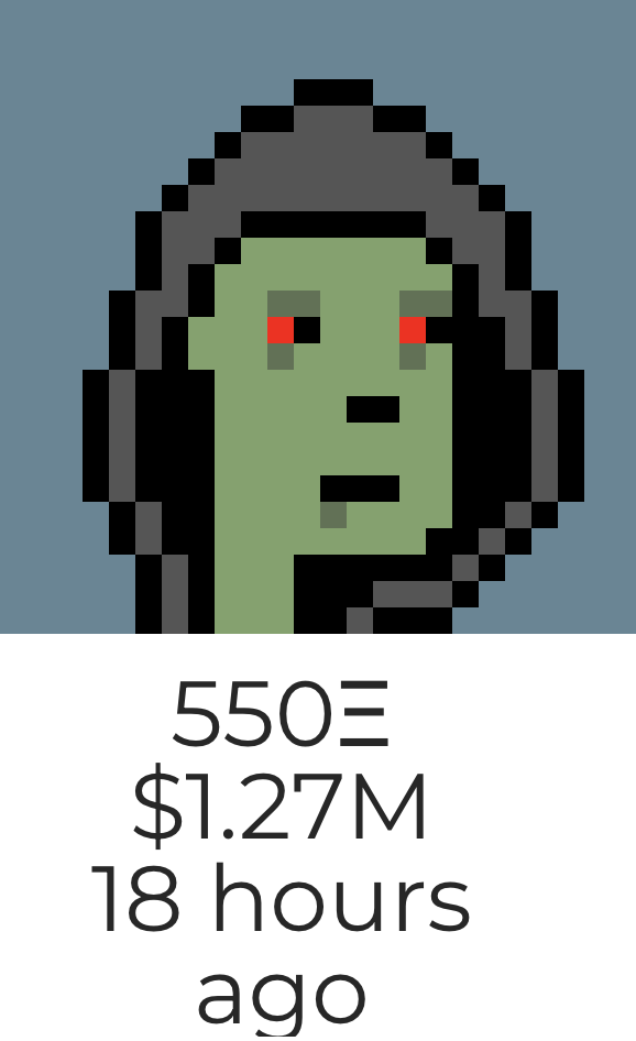 fr4nkhomepage's tweet photo. x3 Major @cryptopunks sold in the last 24hrs
Beanie Punk - $279,853
Zombie Hoodie - $1,270,000
3D Glasses Hoodie - $686,610 https://t.co/OX5jtQNyxH