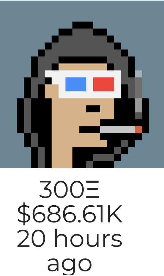 fr4nkhomepage's tweet photo. x3 Major @cryptopunks sold in the last 24hrs
Beanie Punk - $279,853
Zombie Hoodie - $1,270,000
3D Glasses Hoodie - $686,610 https://t.co/OX5jtQNyxH