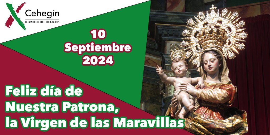 XCehegin's tweet photo. 🔴🟢Hoy es el día grande del año para los Cehegineros y Cehegineras

🎉 El día de Nuestra Madre la Santísima Virgen de las Maravillas 🎉

Felicidades a todas las Maravillas y al pueblo de Cehegín🔴🟢

#XCehegín #ElpartidodelosCehegineros https://t.co/ErFj7IvrNw
