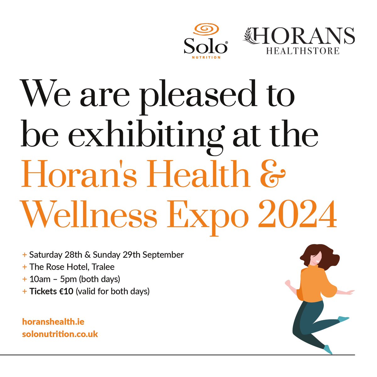 🚨Exciting news! Solo Nutrition will be at the Health &amp; Wellness Expo, Tralee, Sept 28-29! 🌿✨ Come meet us &amp; explore top wellness products! #TraleeExpo <a href="/horanshealthsto/">Horan's HealthStores</a>