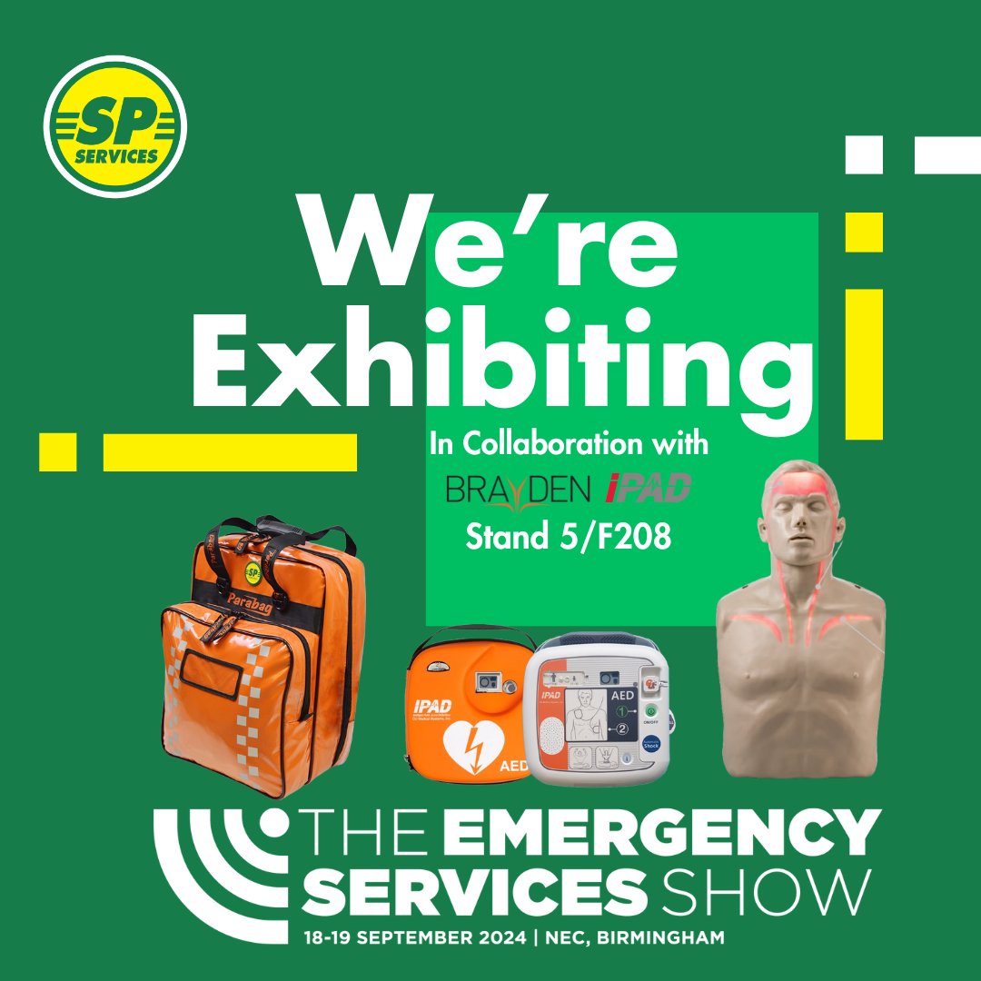 SPServicesUK's tweet photo. Join us at this years Emergency Services Show, where we will be showcasing life-saving equipment and first-aid solutions, in collaboration with Brayden Manakins, iPad and Boscarol
 
📅 Date: 18th &amp; 19th September 
📍 Location: Birmingham NEC 
📍 Stand: 5/F208

#ESS #SPServices https://t.co/7wNDOZVeaB