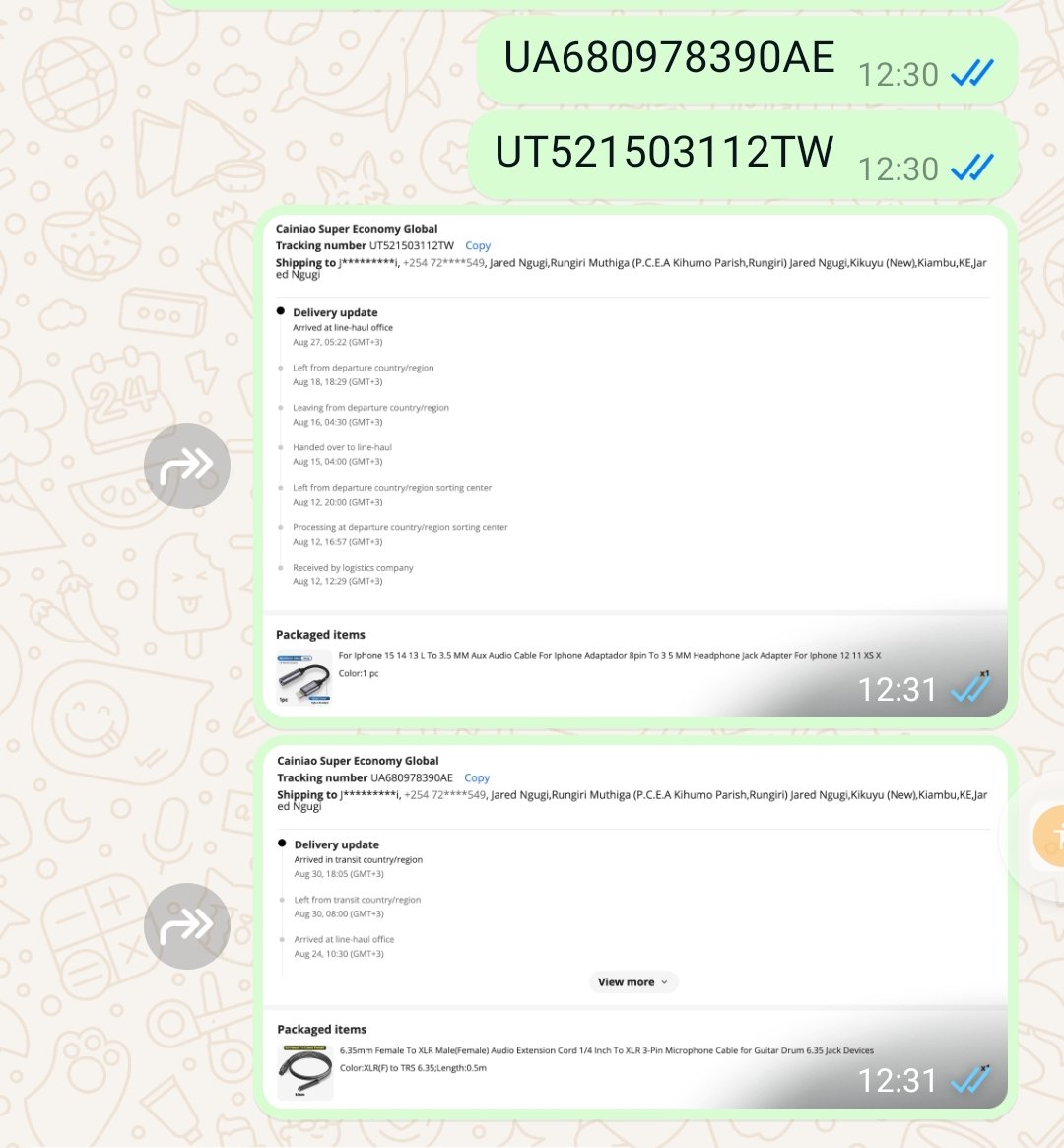 JaredNgugi's tweet photo. I can't trace these items shipped by @AliExpress_EN yet the supplier says these are with one of your post offices... @Posta_Kenya https://t.co/EL8O1RTbZe