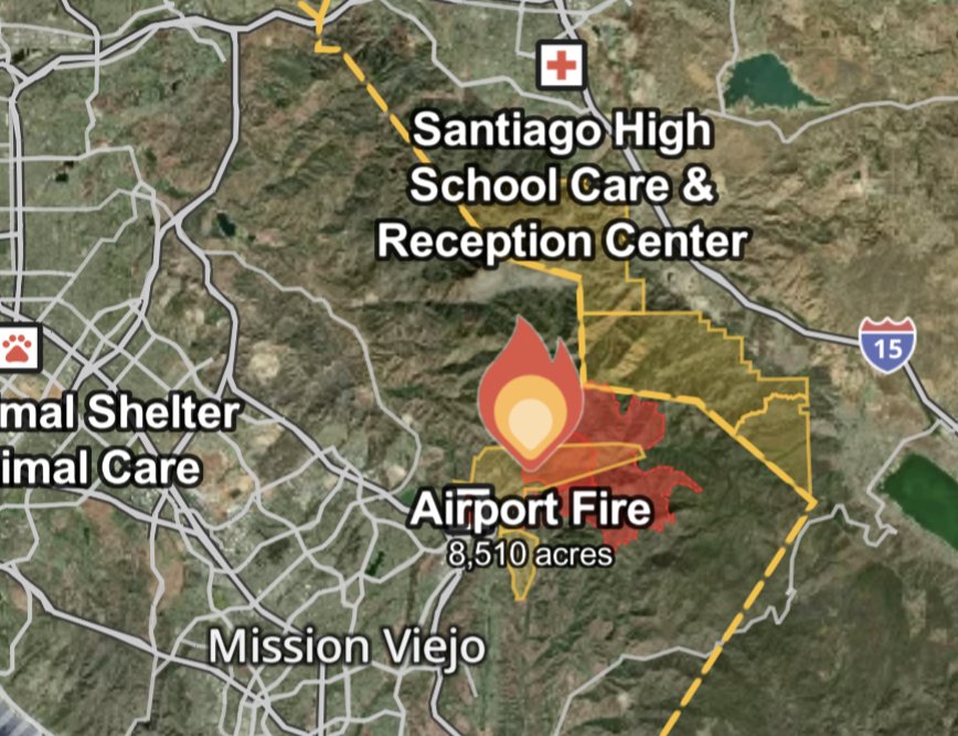 starmapper84's tweet image. #AirportFire Update. Airport Fire is now 8,510 acres. Evacuation information is listed in the comments. #socalfireinformation #socalfire #fires
