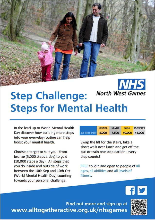 NHS Games Steps for Mental Health challenge starts today 👣Even though the weather may not be the best, why not sign up and get involved to boost your mental health and keep moving even as the darker nights draw in! 🥰 sign up NHS North West Games : News (nhsgames.org.uk)