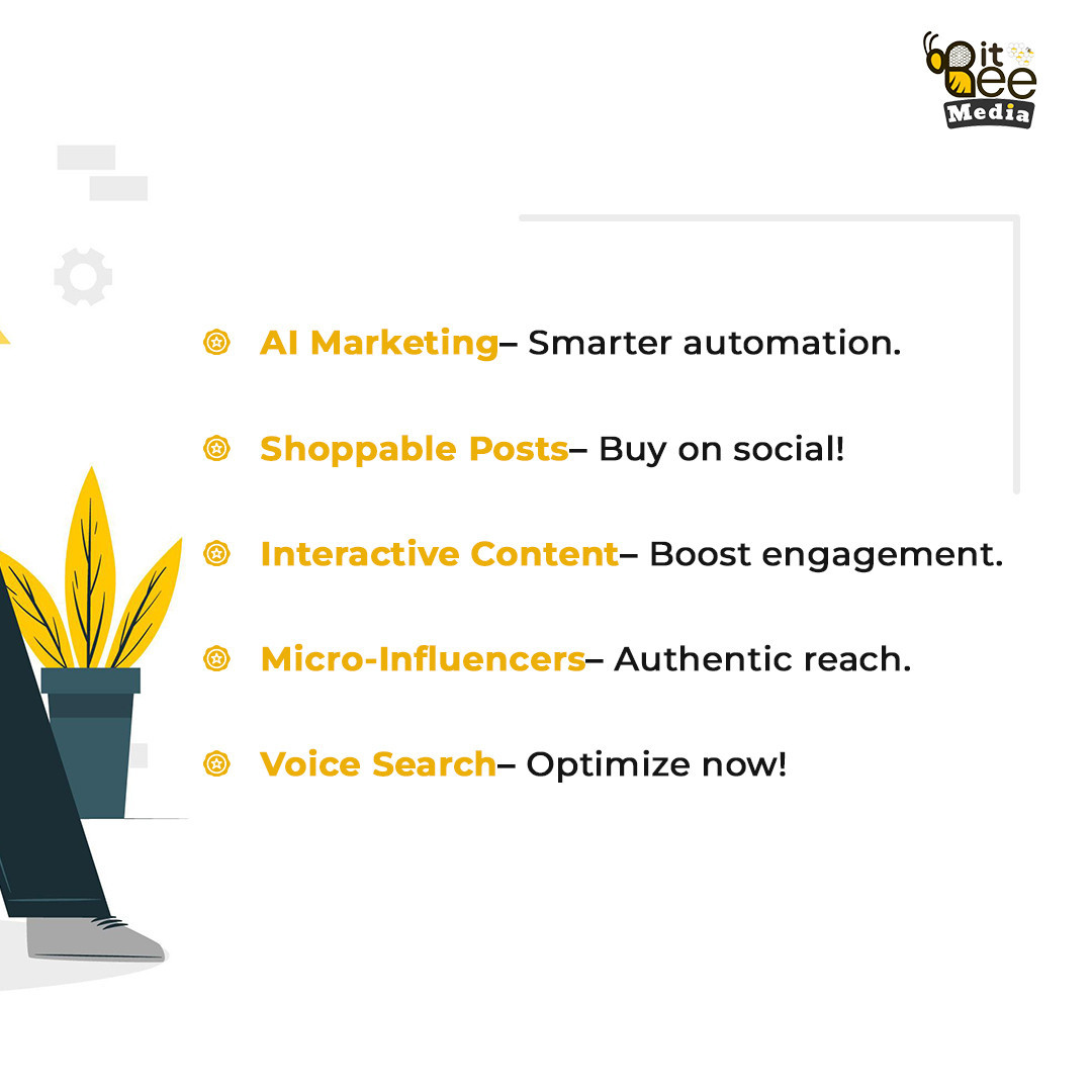 bitbeemedia's tweet image. 🚀 Stay ahead in 2024 with these 5 must-try digital marketing trends! From AI marketing for smarter automation to shoppable posts turning likes into sales, and interactive content to boost engagement 
.
.
#DigitalMarketing2024 #AIMarketing #bitbee