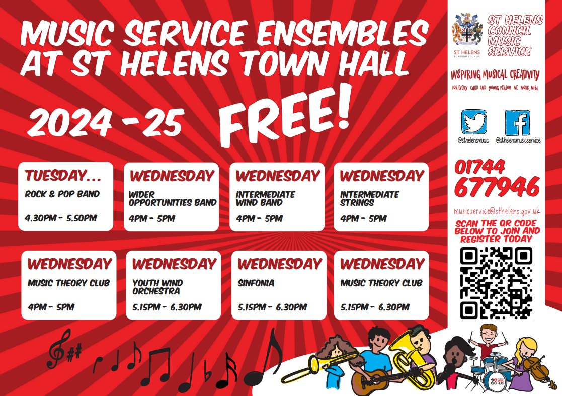 StHelensMusicService (@sthelensmusic) on Twitter photo Our music centre activities begin again next week so there is still plenty of time to join one of our ensembles. All our groups take place at the Town Hall and are free to join. They are open to children and young people of all ages and abilities.
<a href="/sthelenscouncil/">St Helens Borough Council</a> Our music centre activities begin again next week so there is still plenty of time to join one of our ensembles. All our groups take place at the Town Hall and are free to join. They are open to children and young people of all ages and abilities.
<a href="/sthelenscouncil/">St Helens Borough Council</a>