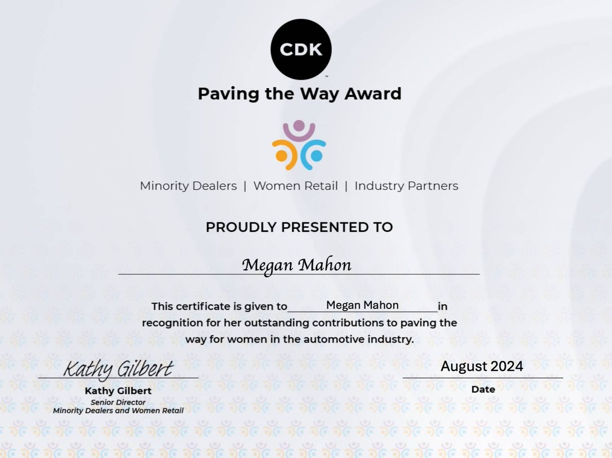 RentPremier's tweet photo. We proudly celebrate Megan Mahon, our Head of Sales Enablement, for receiving the CDK Global "Paving the Way 2024 award.
#WomenInAutomotive #Leadership #Mentorship #PTRProud #CDKGlobal #EmployeeAward #TruckRental #TrailerRental #RentPTR https://t.co/AVIsv0B5f8