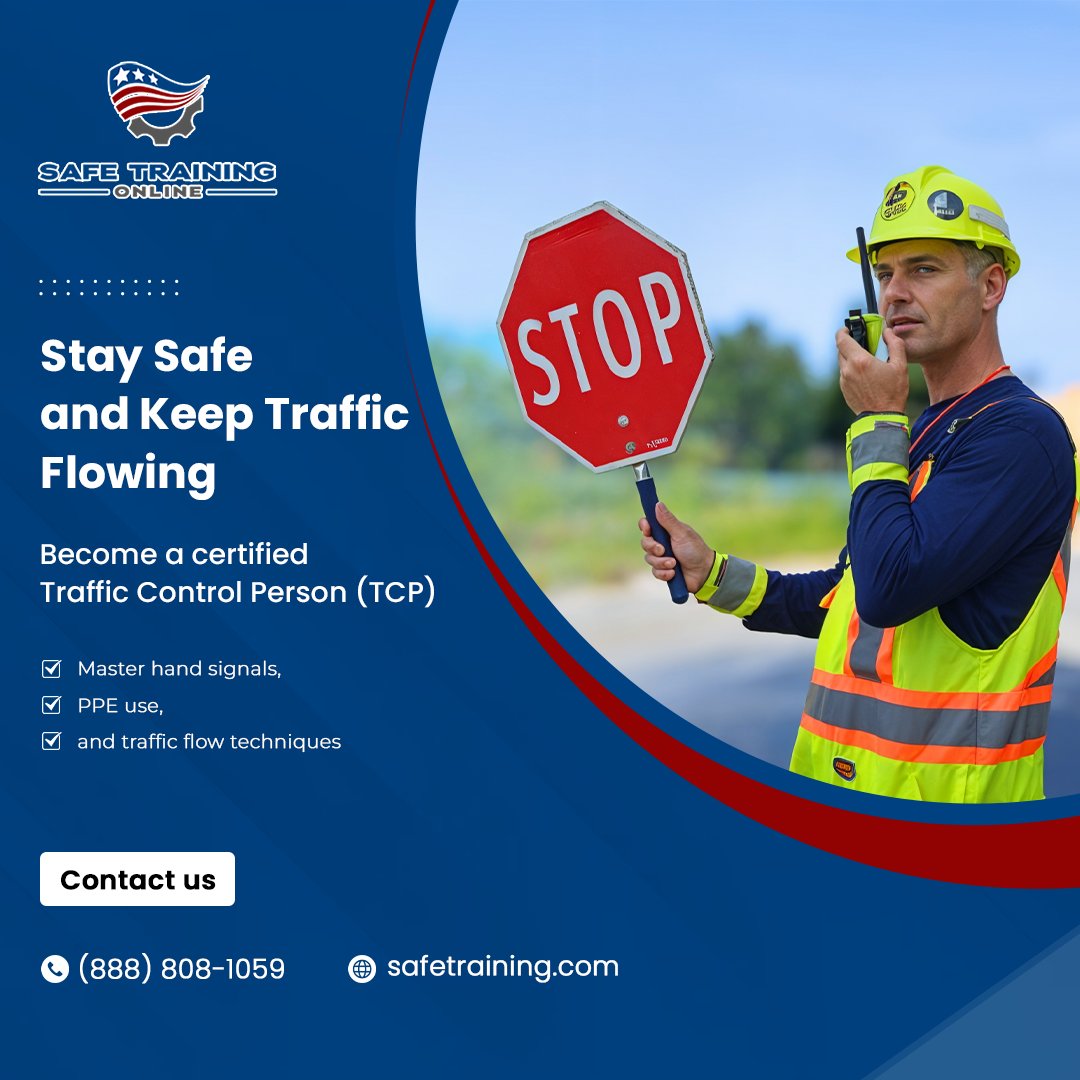 SAFETrainingOn1's tweet image. Keep traffic moving and stay safe with our certified Traffic Control Person (TCP) course! 🦺🚦 Master hand signals, PPE use, and traffic flow in no time
#TrafficControl #TCPTraining #OSHACompliant #WorkplaceSafety #TrafficSafety #PPEUse #CertifiedTraining #SafetyFirst #RoadSafety
