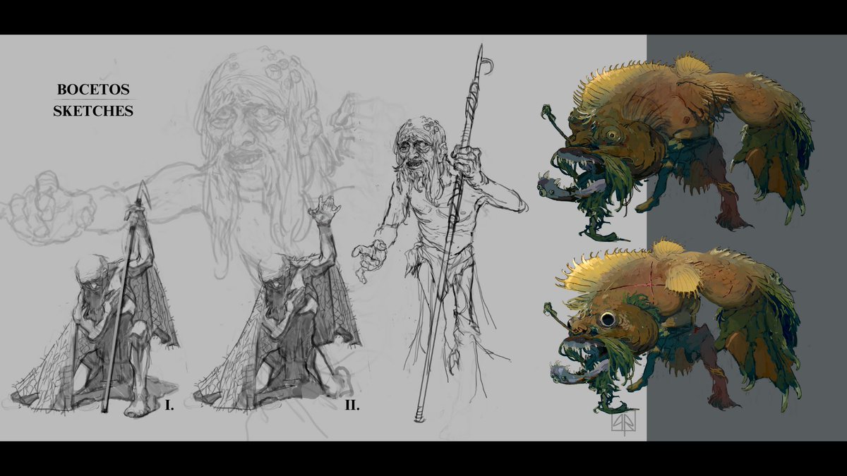 Blasphemous Fan Art. I wanted to design a character from Cvstodia. This is De la Vega, a fish-man based on a Cantabrian tale. <a href="/qapitan/">Enrique Cabeza</a> <a href="/TheGameKitchen/">The Game Kitchen</a> <a href="/BlasphemousGame/">Blasphemous</a>  #Blasphemous #fanart #conceptart