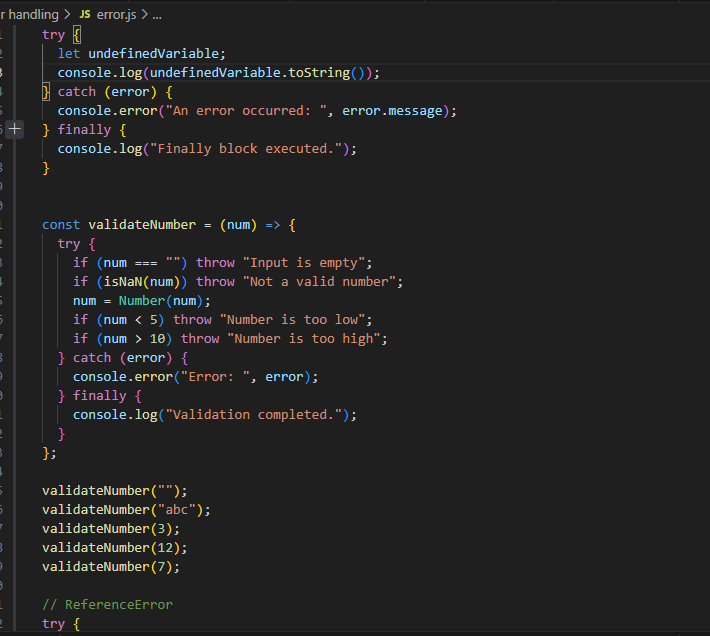 Sly_Softs's tweet photo. Day 52 of #100DaysOfCode:  JavaScript Error Handling!
 Explored try-catch-finally, threw custom errors, and handled ReferenceError, SyntaxError, and TypeError.

#EnrollWithSTS
@stechie_school https://t.co/ZgbNwghNFX