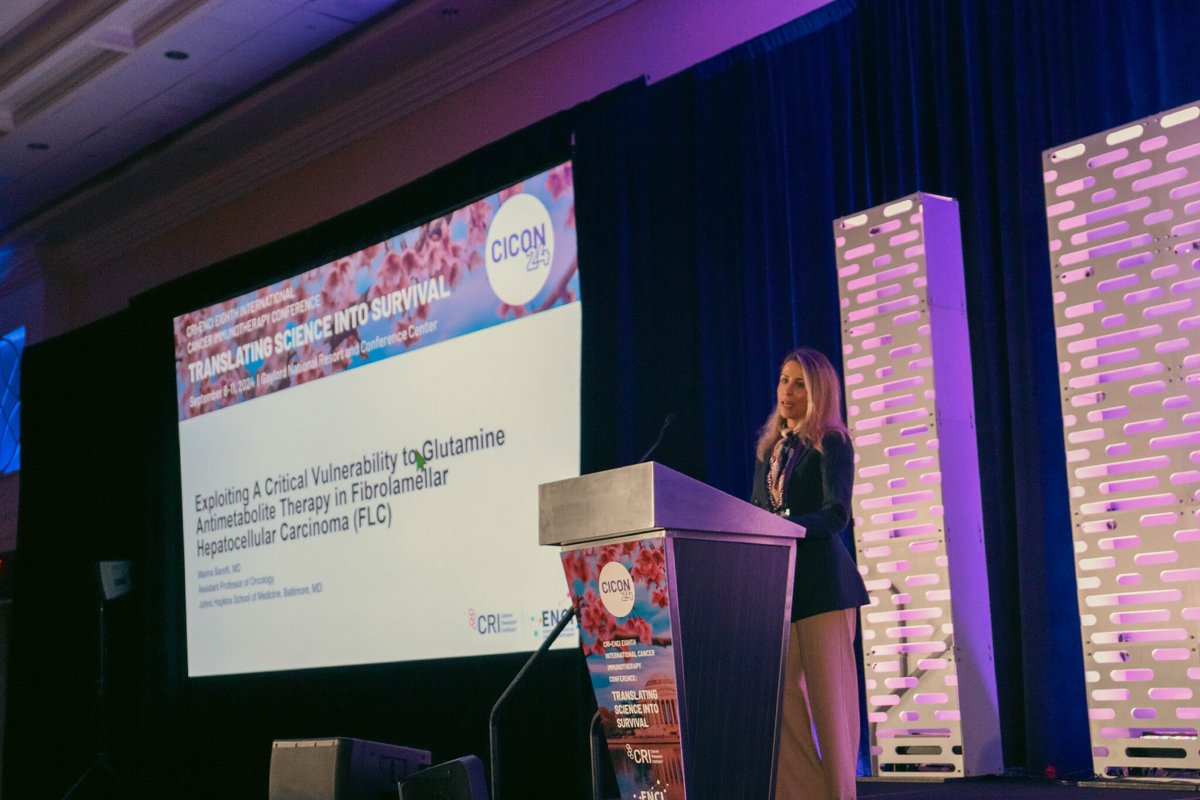 Cancer Research Institute (@cancerresearch) on Twitter photo CRI Clinical Innovator Dr. Marina Baretti of <a href="/HopkinsMedicine/">Johns Hopkins Medicine</a> presents, "Exploiting A Critical Vulnerability to Glutamine Antimetabolite Therapy in Fibrolamellar Hepatocellular Carcinoma (FLC)," on the third day of #CICON24. #CancerResearch CRI Clinical Innovator Dr. Marina Baretti of <a href="/HopkinsMedicine/">Johns Hopkins Medicine</a> presents, "Exploiting A Critical Vulnerability to Glutamine Antimetabolite Therapy in Fibrolamellar Hepatocellular Carcinoma (FLC)," on the third day of #CICON24. #CancerResearch