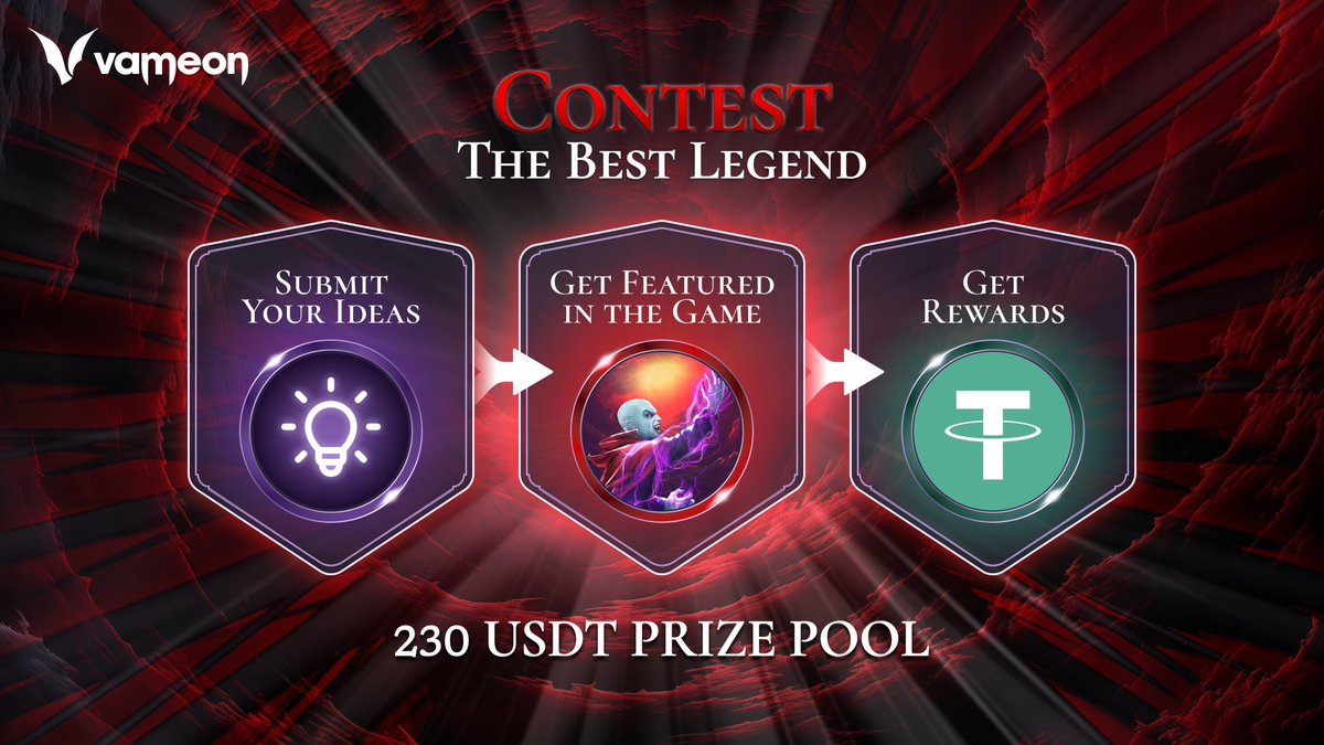 vameon69's tweet photo. The Best Legend Contest 🩸

Darklings, do you have the perfect words to describe the darkest corners of our world? It’s time to bring your creativity out of the shadows! 🖤

🧛‍♂️ How it works:
We’re looking for the best slogans for 11 unique in-game items, clans, locations, and more! Your task? Craft the perfect slogan for a chance to get your idea featured in dEmpire of Vampire and win 20 USDT! 🎉

💡 How to submit your idea:
Once the item is revealed, tweet your slogan, tag our account (@vameon69), and use the hashtag #VameonLegend.

🛠️ How to participate:
1️⃣ Check the pinned tweet for rules
2️⃣ Wait for a clan, sect, or enemy to be posted on our Twitter
3️⃣ Submit your idea within 2 days (1 submission per participant)
4️⃣ On the 3rd day, we’ll reveal a shortlist of 3 top slogans picked by our team
5️⃣ Comment your vote - 1 comment per account counts as 1 vote
6️⃣ Once the winner is chosen and announced, he'll be rewarded with 20 USDT, and his slogan has a chance to appear in the game!

🏅 Rewards:
Each winner will receive 20 USDT, with a total prize pool of 230 USDT across all items!

📜 Let your imagination roam the shadows! Research the lore, get creative, and submit your coolest & deepest ideas that match the item’s essence.

#Contest #VameonLegend #gaming #vampire