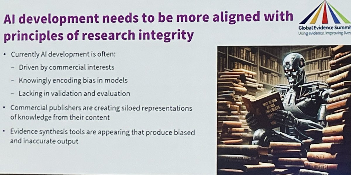 Ruth Garside ๐ช๐บ ๐๐ป (@ruth_garside) on Twitter photo . <a href="/James_M_Thomas/">James Thomas</a> gives a whistle stop tour of the possible risks of NOT using AI to conduct evidence synthesis AND the risks of doing so, and describes the people, roles and organisations needed to make sure this happens ethically #GES2024 . <a href="/James_M_Thomas/">James Thomas</a> gives a whistle stop tour of the possible risks of NOT using AI to conduct evidence synthesis AND the risks of doing so, and describes the people, roles and organisations needed to make sure this happens ethically #GES2024
