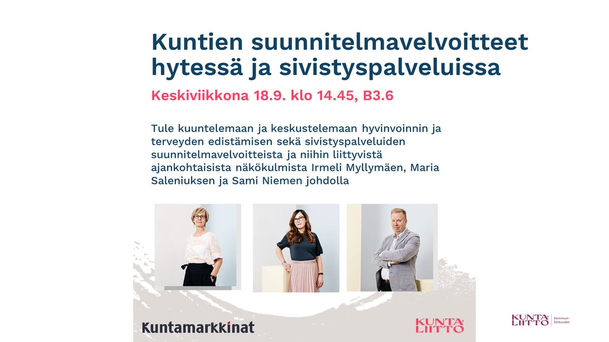 Seuraava @kuntamarkkinat vinkkaus. Keskiviikon iltapäivään voi sisällyttää  varsin paljon puhetta herättäneen ja norminpurussakin vilahdelleen keskustelupainotteisen seminaarin kuntien #hyte ja #koulutus suunnitelmavelvoitteista yhdessä <a href="/Maria_Salenius/">Maria Salenius</a> ja <a href="/IrmeliMyllymaki/">Irmeli Myllymäki</a> kanssa