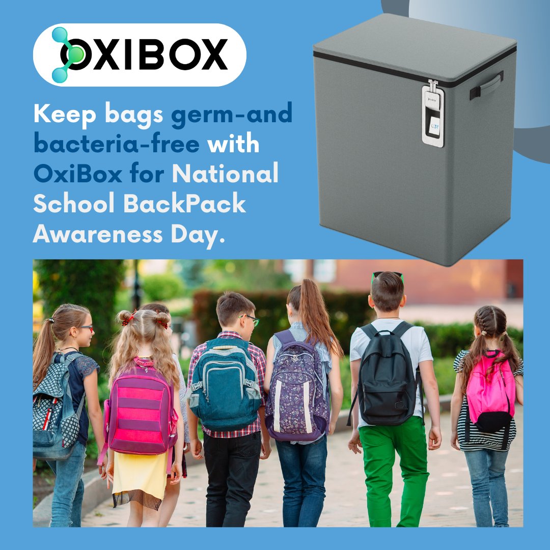 o3_technologies's tweet photo. It's #NationalSchoolBackpackAwarenessDay! 🎒 Backpacks can carry more than just books—they can bring #bacteriaandgerms home from school. Keep them safe by #disinfecting with our OxiBox coming in October! https://t.co/boUYoBWn6A