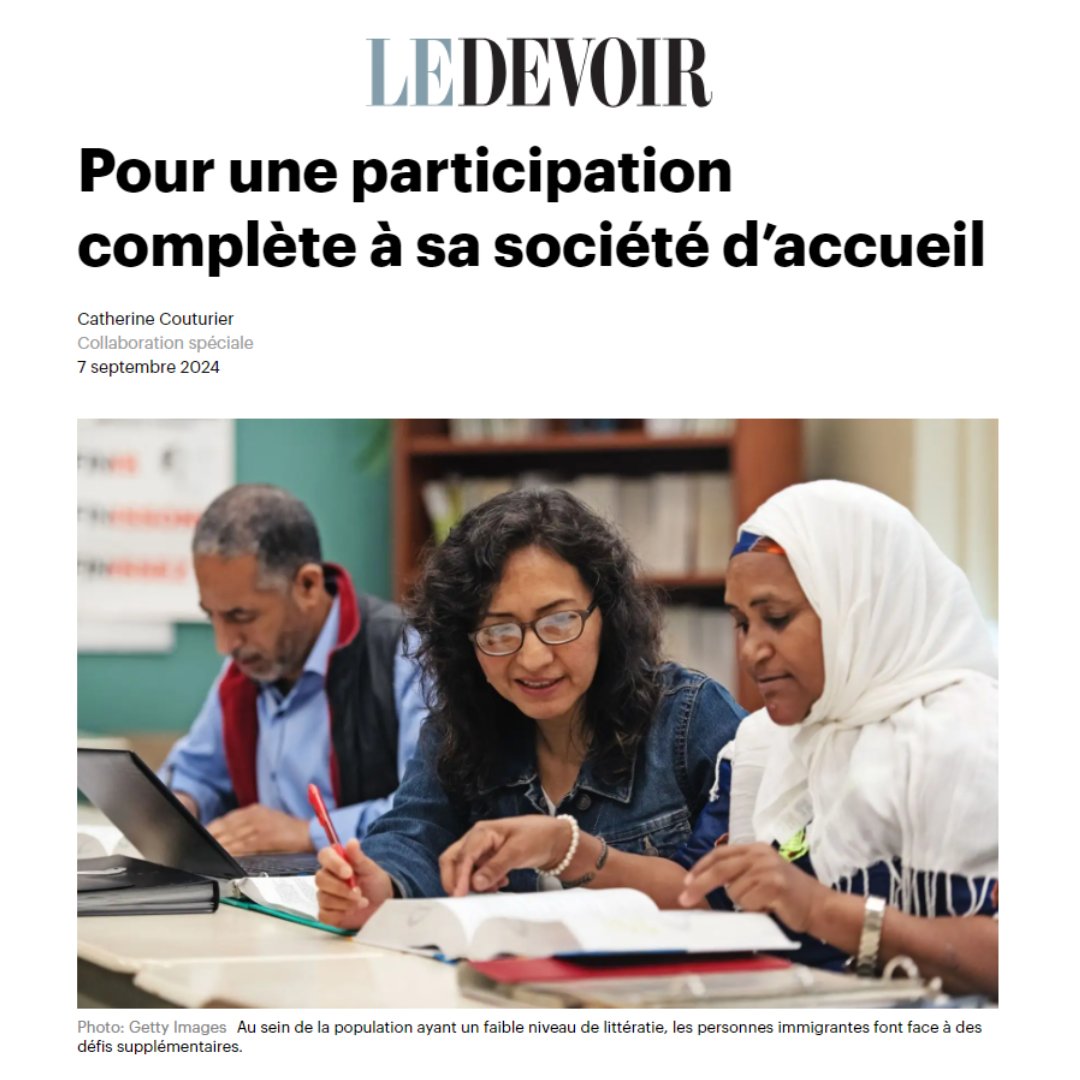 Le Devoir parle de nous ! 🗞️ Découvrez leur article sur Littératie ensemble et l’importance de la littératie pour les personnes immigrantes au Canada et des infos sur notre forum national du 16 octobre, qui portera sur la littératie et l’immigration. 
ledevoir.com/societe/educat…