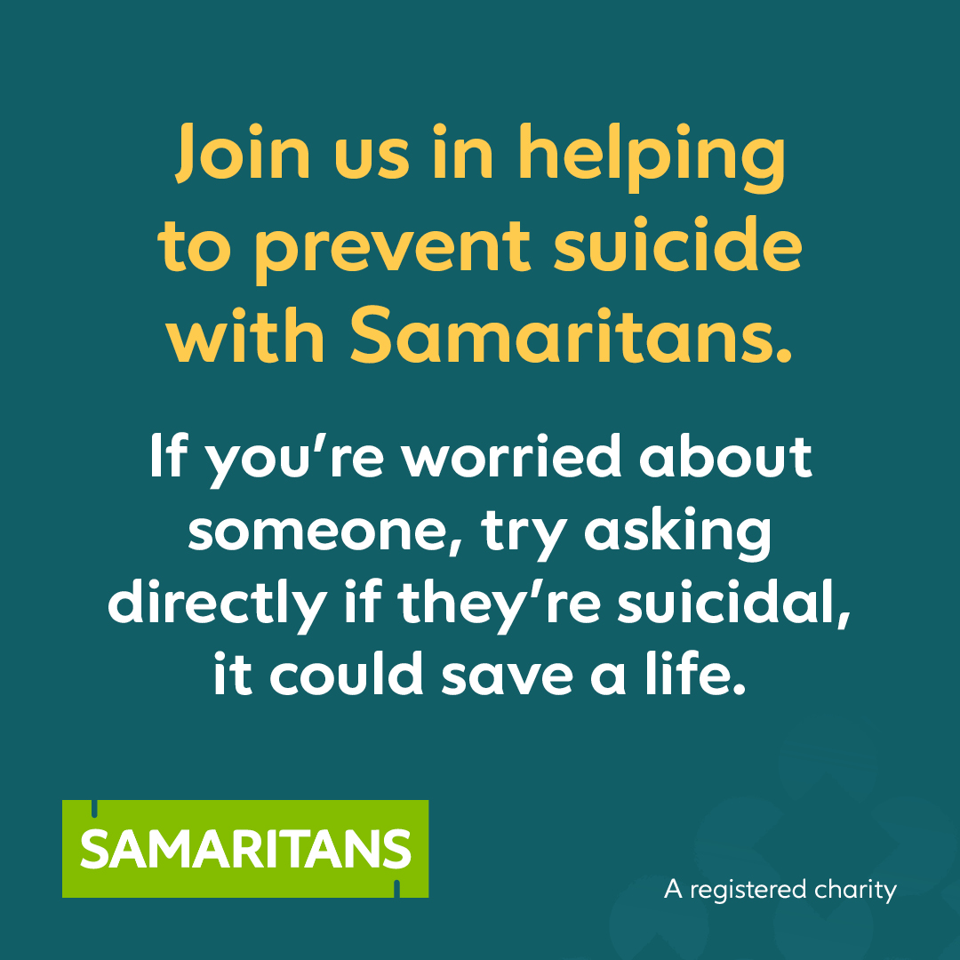 Riverside Group (@riversideuk) on Twitter photo This World Suicide Prevention Day we’re sharing <a href="/samaritans/">Samaritans</a> vital message that it’s ok to ask about suicidal thoughts if you’re worried about someone. It could save a life 💚
Find out more: samaritans.org/support-us/cam… #WSPD This World Suicide Prevention Day we’re sharing <a href="/samaritans/">Samaritans</a> vital message that it’s ok to ask about suicidal thoughts if you’re worried about someone. It could save a life 💚
Find out more: samaritans.org/support-us/cam… #WSPD