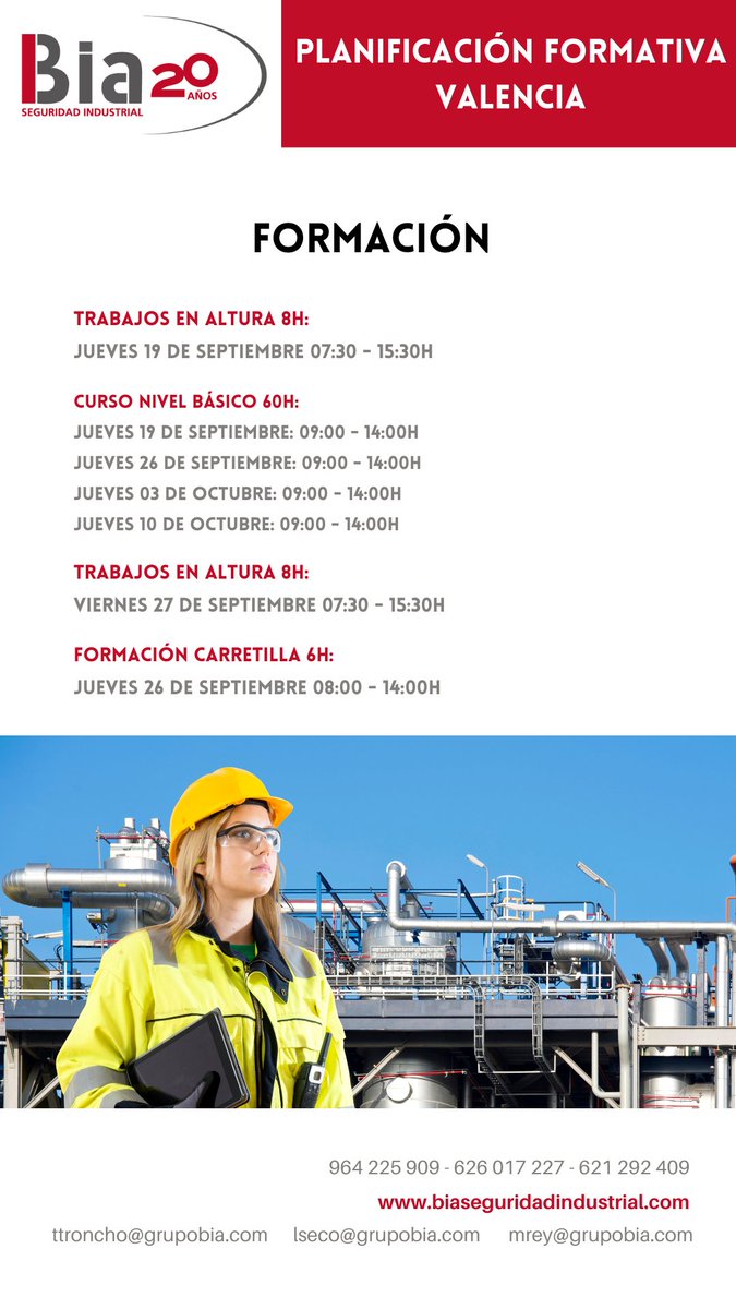 BiaSegIndustria's tweet photo. En BIA Seguridad Industrial, sabemos lo importante que es la seguridad y que haya profesionales bien formados. Por eso abrimos cursos para este mes de Julio.

Reserva aquí tu plaza:

964 225 909 - https://t.co/5lhLYXeEzm

lseco@grupobia.com-ttroncho@grupobia.com-mrey@grupobia.com https://t.co/6lpZjD154E