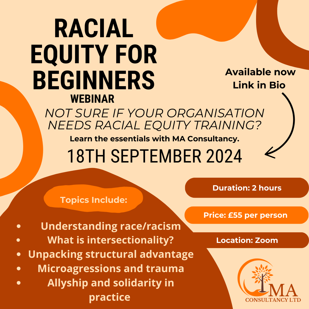 ma_consults's tweet photo. 📢 Does your organization need racial equity training?
Join us for an online webinar on racial equity!

This session is designed for beginners and will provide a comprehensive introduction to creating a more equitable future.

Link In Bio🧡
#RacialEquity #DiversityTraining https://t.co/kadqDir6dc
