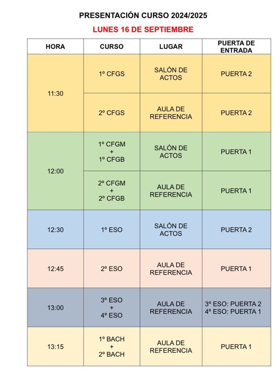 Ya tenemos los horarios para el primer día!