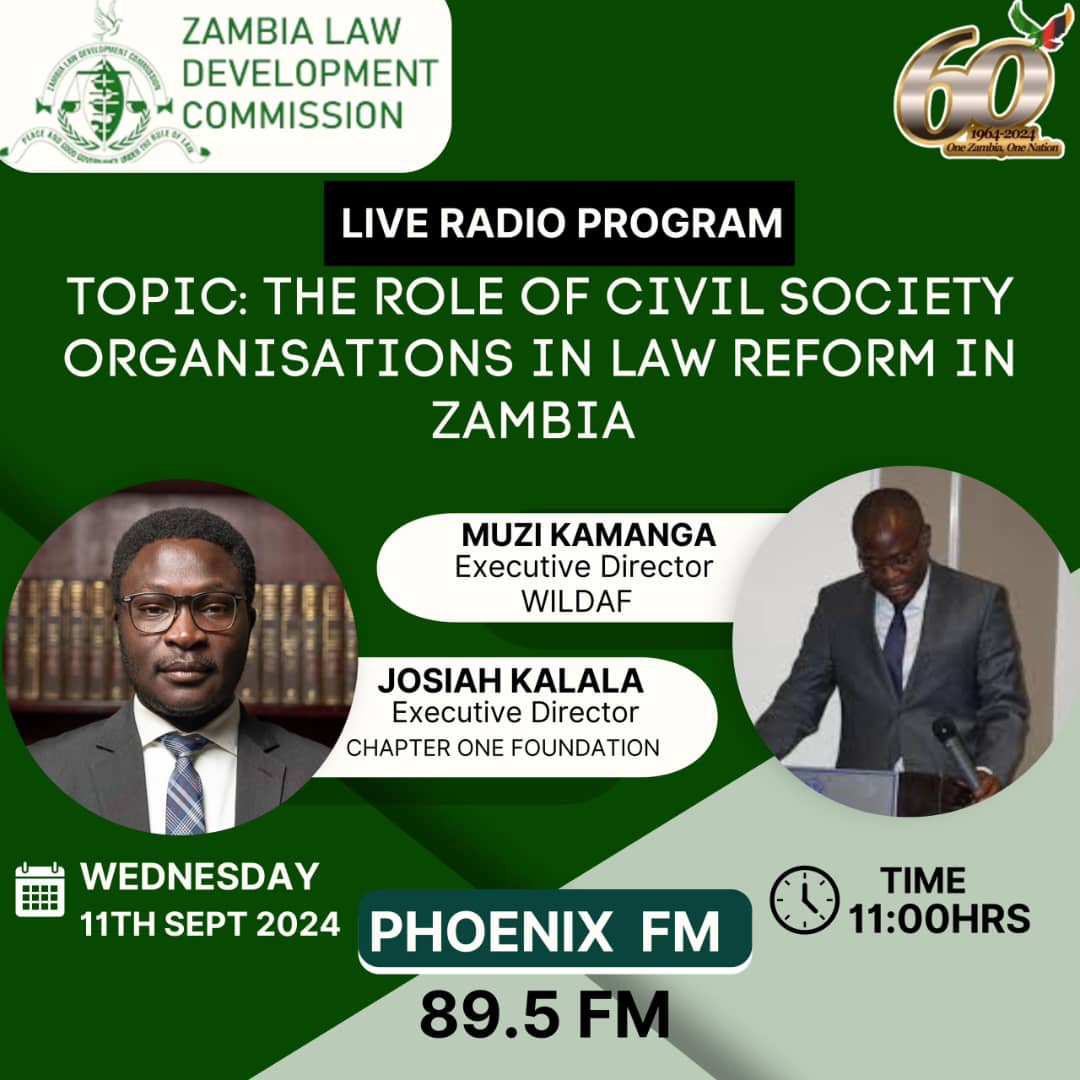zambia_law's tweet photo. Catch the Talking Law Review with ZDLC tomorrow, 11th September,2024 on Phoenix FM Zambia
#TalkingLawReviewWithZLDC
#LawReform
#LawReview
#LawDevelopment
#Zambia@60 https://t.co/5TsnqkxAhP