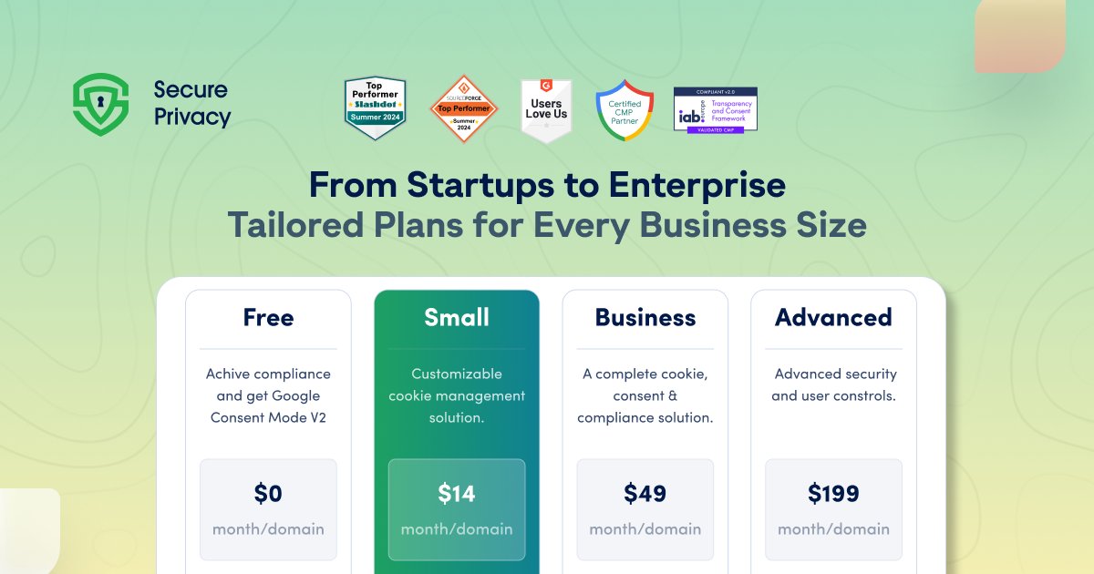 SecurePrivacyAI's tweet image. 🚀 Big News! We’ve made privacy compliance easier &amp;amp; more accessible! 🎉
No matter your business size, we’ve got the perfect plan to ensure privacy compliance! 
Choose your plan now: secureprivacy.ai/pricing 
#PricingUpdate #PrivacyCompliance #GDPR #SaaS #AdTech