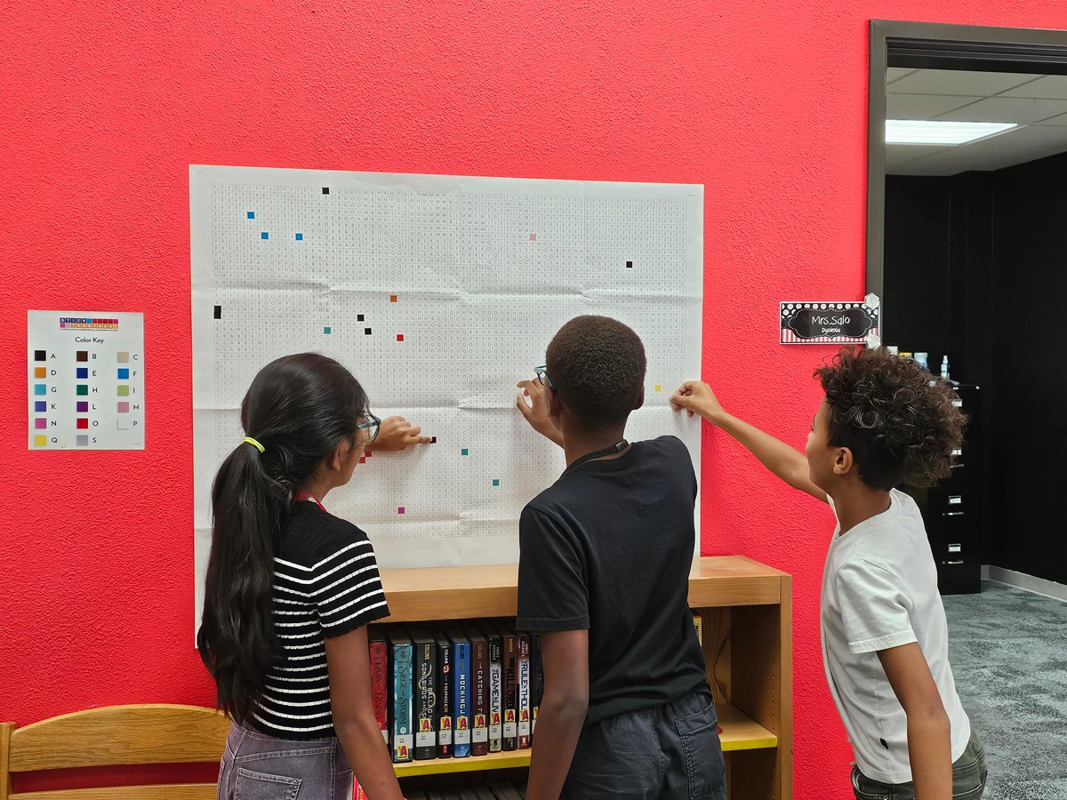 MSGCLibrary's tweet photo. Mrs Farve's class spent some time reading all around the library yesterday.  They were also the first classes to get to put stickers on our stick together mosaic. Can't wait to see what the picture will be!  @melissaisd @sgc https://t.co/8yjFflWmpi