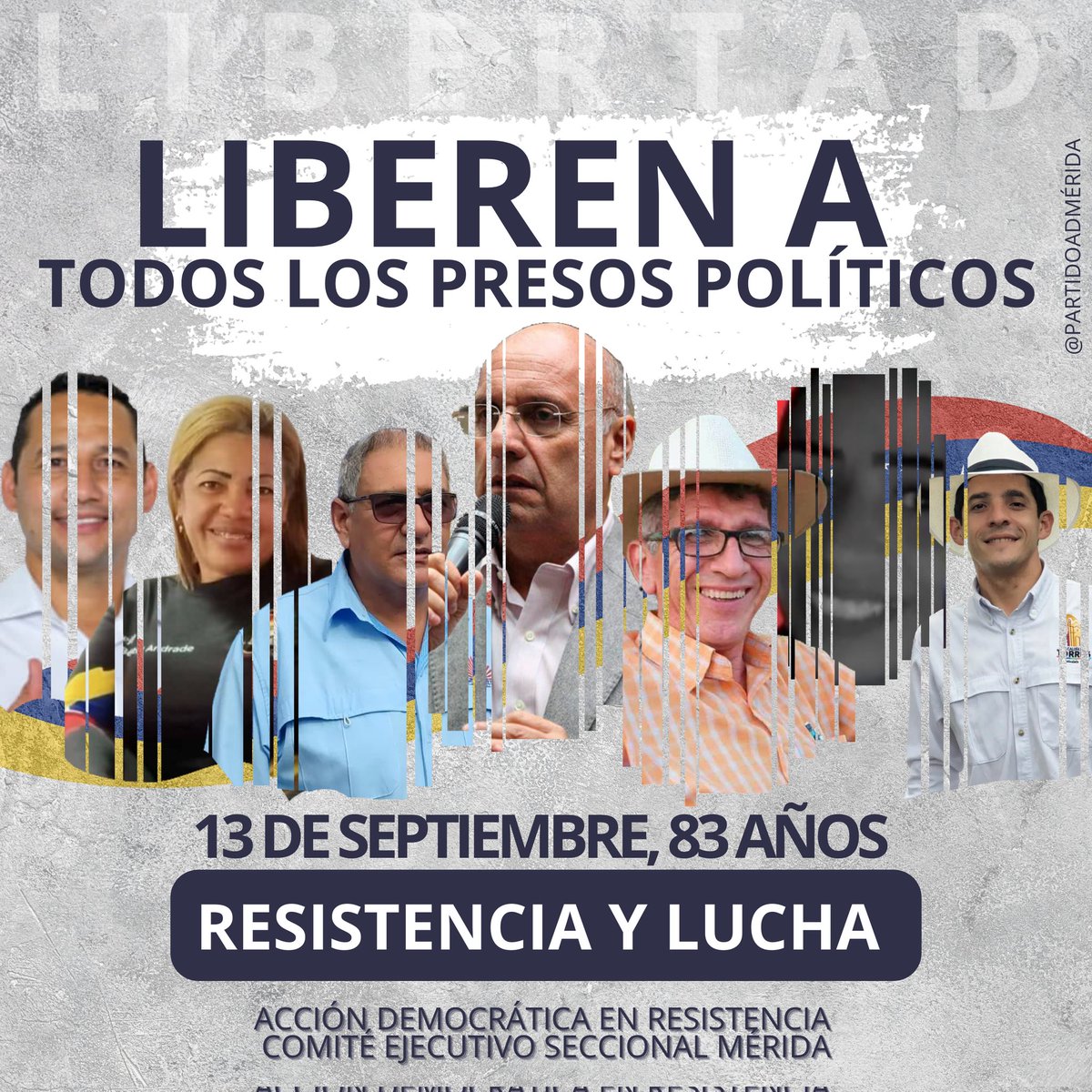 #83AñosADConVzla
Desde Mérida alzamos la voz y pedimos por la LIBERTAD DE TODOS los presos políticos, entre ellos nuestros valientes compañeros Acción Democratistas.

"Lo importante no es vencer por la fuerza sino convencer con la razón y las realizaciones"RB
