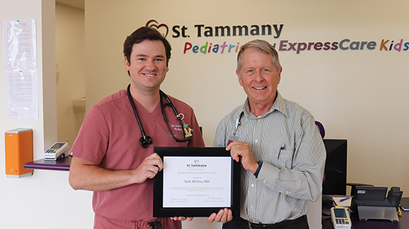 The team at the St. Tammany Pediatrics clinic in Mandeville have every reason to be excited! On Monday, their own Dr. Seth McVea was named the recipient of St. Tammany Quality Network's third-quarter Medical Director's Award. Congrats, Dr. McVea!