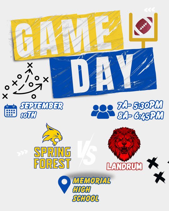 To continue kick off for week 1🏈🏈 We have a double header at Memorial High as both 7A &amp; 8A take on LMS. 7th grade kicks off at 5:30 and 8th kicks off at 6:45.

Buy tickets here:
gofan.co/event/1679288
