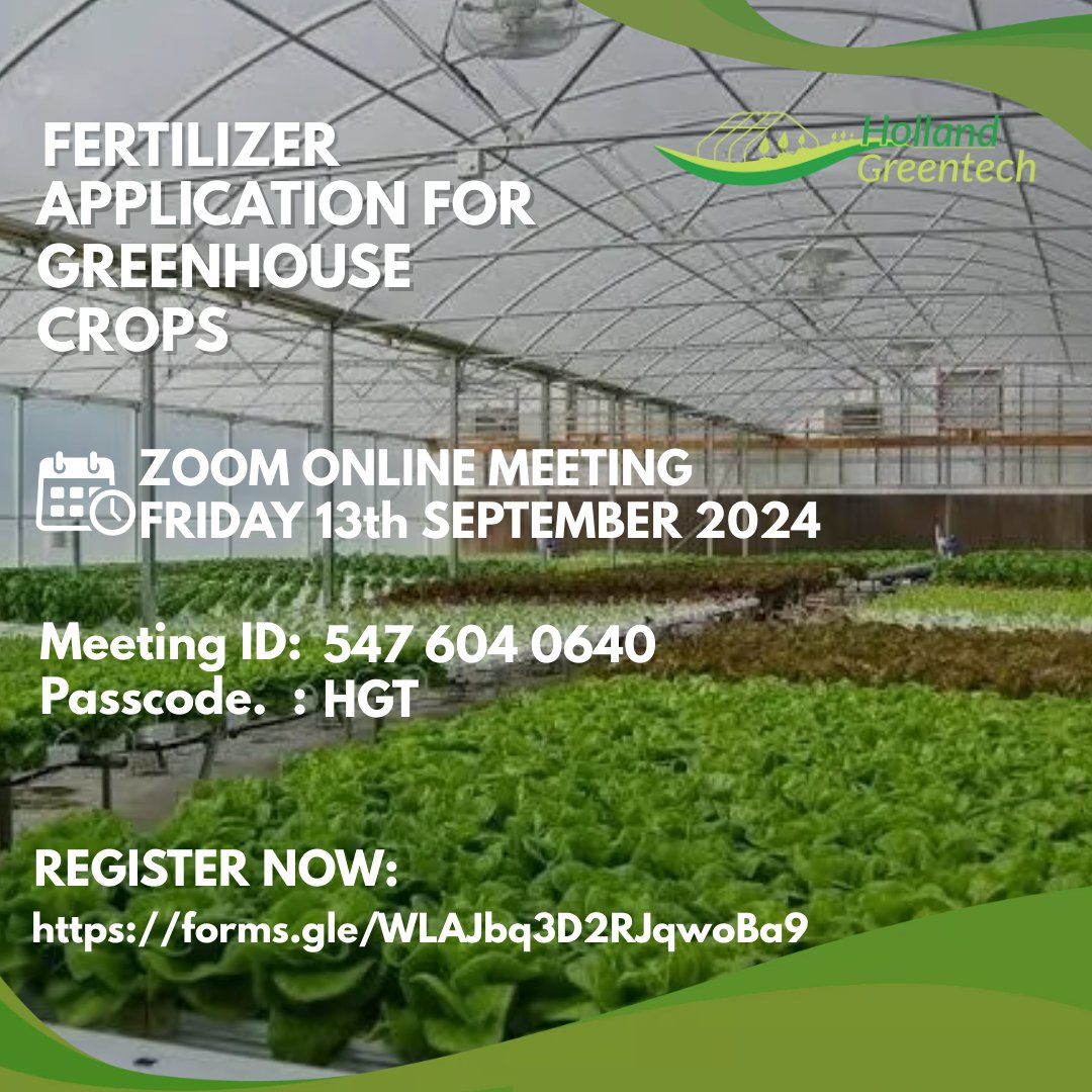 Join our exclusive webinar on best practices for greenhouse fertilizer application on 13th September at 1 PM. Learn from industry experts how to optimize crop nutrition and increase yields.

Don't miss this valuable opportunity! 

Register Now: forms.gle/WLAJbq3D2RJqwo…