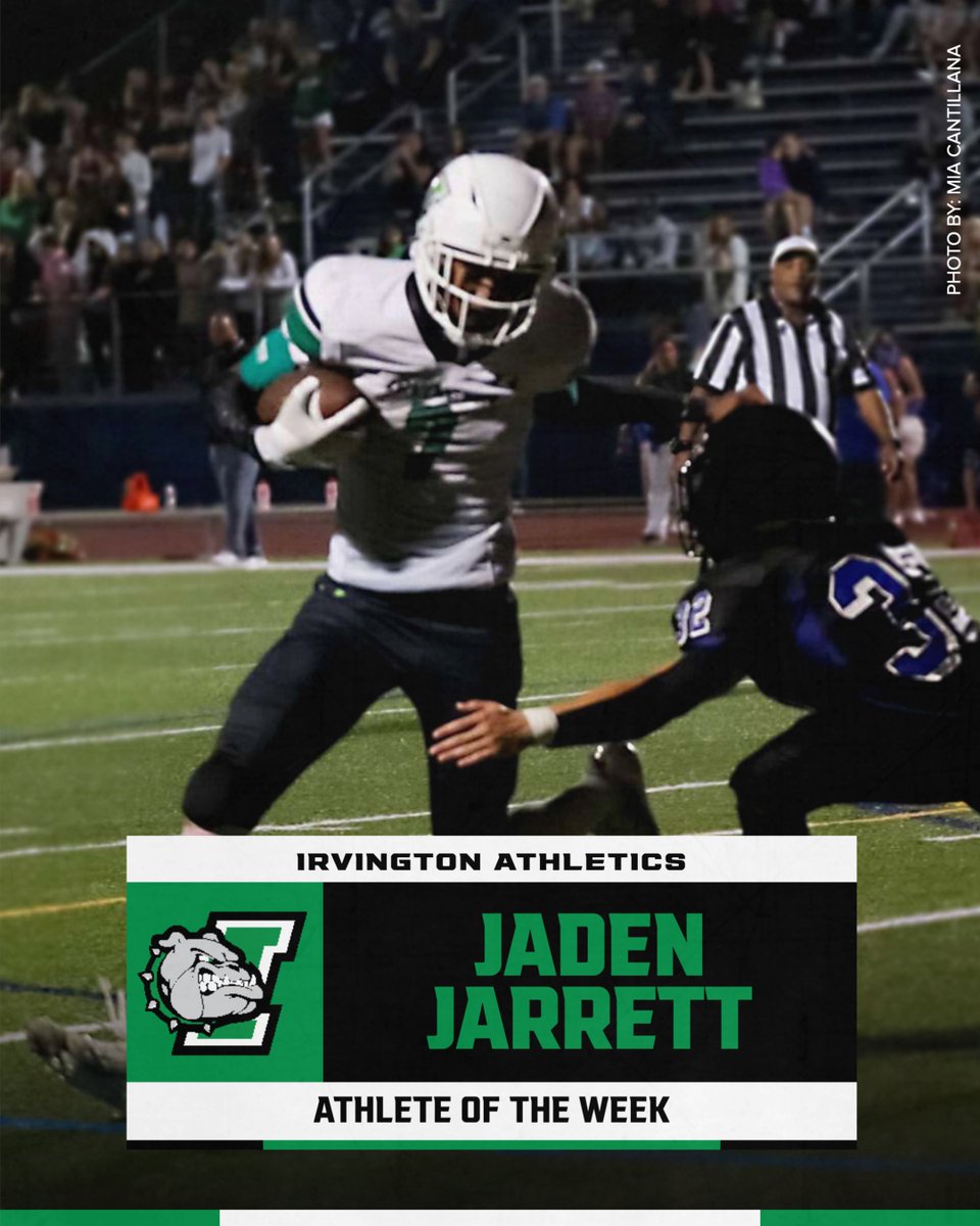 Shoutout to Jaden Jarrett, our Athlete of the Week! 💪 Jaden rushed for 115 yards, scored a touchdown, and led the team with 10+ tackles in our first win of the season. As a 3-year captain, his leadership and hard work continue to set the standard! #BulldogPride #AthleteOfTheWeek