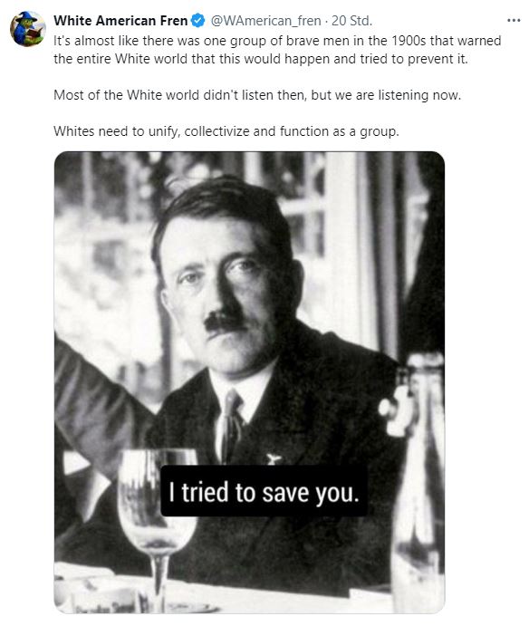 es wird von Tag zu Tag schlimmer. Wie kann man so dumm sein und jetzt wirklich öffentlich Hitler so Glorifizieren. Was für Abschaum ist das?