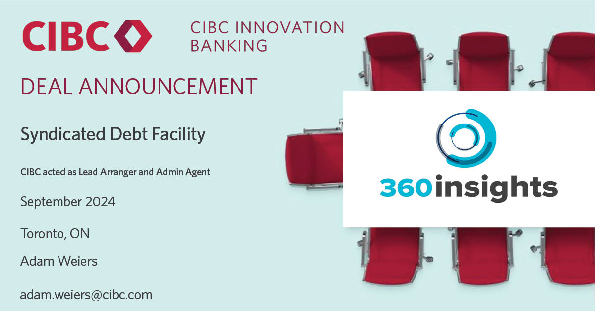 CIBC Innovation (@cibcinnovation) on Twitter photo We are pleased to announce that we are the lead arranger and administrative agent on a credit facility for <a href="/360insights/">360insights</a>, a partner engagement and business optimization company based in Whitby, ON.
Read more: businesswire.com/news/home/2024⦠#CIBCInnovation We are pleased to announce that we are the lead arranger and administrative agent on a credit facility for <a href="/360insights/">360insights</a>, a partner engagement and business optimization company based in Whitby, ON.
Read more: businesswire.com/news/home/2024⦠#CIBCInnovation