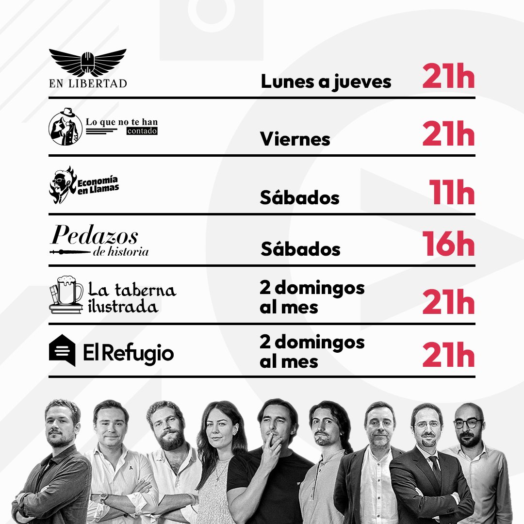 viOnemedia's tweet image. 📺 Nuestra programación en ViOne Media para esta nueva temporada.
🔥 EN LIBERTAD
🗓 De Lunes a Jueves (21h)
Actualidad política, debates, entrevistas y análisis con @janogarcia_ y @juananrubert, acompañados de los mejores colaboradores.
📈 ECONOMÍA EN LLAMAS
🗓 Sábados (11h)…