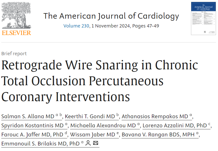 CCAD_MHIF's tweet photo. 🚨 New study alert! We explored the outcomes of #retrograde wire externalization with & without #snaring in the #PROGRESSCTO registry.
💡Retrograde wire externalization shows similar success but higher in-hospital MACE.
https://t.co/EknjHsGJxz
@esbrilakis @AllanaSalman https://t.co/z6Kq2mFOWR