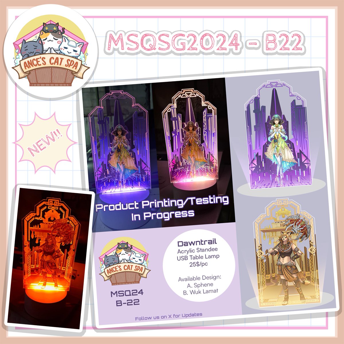 AnceCatSpa's tweet photo. Here's some of new and returning item for our booth in B22 at MakersQuest this weekend in Suntec Concourse SG!

#msqsg2024 #makersquestsg #makersquestsg2024 #FFXIV #FF14

Other items can be seen in our older catalogue! https://t.co/klI7FssAuZ https://t.co/NbHANOhPQC