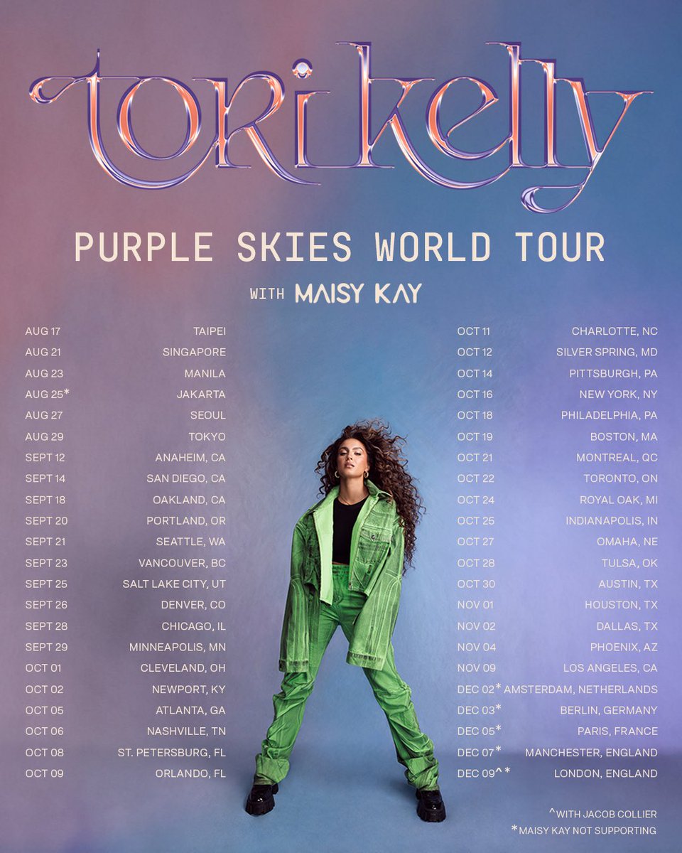 Maisy Kay kicks off the North American leg of her tour supporting Tori Kelly this week in Anaheim! See the pair at 30+ shows on The Purple Skies Tour across the US and Canada this fall. Tickets are available at maisykay.com now.
