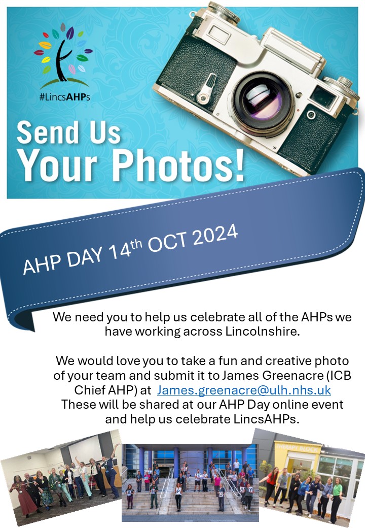 JamesGreenacre's tweet photo. One of the aims at our AHP Day event on 14th Oct is to celebrate all of our AHPs.  We would love you to send in your team photos... feel free to be creative!! Details below!! https://t.co/tuCQKT3UMX