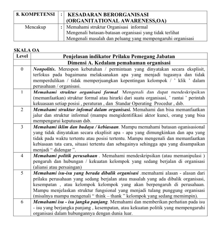 vindikasi's tweet photo. Ini bagian dari pertanyaan Soft Competency, km akan di cek berada di level berapa.
Ada beberapa SC yg bisa kena, saya pilihkan 3 (saya taruh 3 capturan dari ebook Kompetensi nya ya)

1. Ada 2 tugas, yg mana yg dipilih?
Tentu yg 'risiko-nya lebih besar jika tidak selesai' akan dikerjakan dluan.

2. Apabila kedua tugas risikonya sama?
Nah, apa mungkin 1 pegawai mempunyai 2 atasan?
Kalau organisasinya benar tidak mungkin.
Yg dimaksud dengan 2 atasan adalah 1 atasan langsung, satu yg lebih tinggi dari atasan langsung.