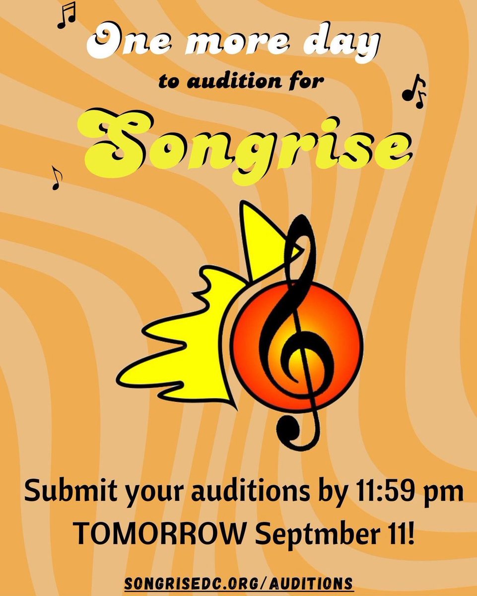 Our summer 2024 auditions close TOMORROW!!! Get your submissions in at Songrisedc.org/auditions so we can hear your beautiful voices!! 🎶